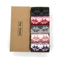 5-pack winter wool socks gift set with snowflake patterns and brown kraft gift box - Octagonal Flower