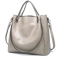 Retro khaki grey bucket bag in soft oil wax leather with large capacity and shoulder strap - Light Gray