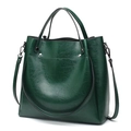 Deep green vintage oil wax leather bucket bag with top handles and adjustable strap - Green