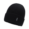Black ribbed knit beanie with DZMY SPORT LIFESTYLE tag for winter warmth and style - One Size / Black