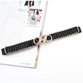 Elastic black waist belt for women with a gold double-ring rhinestone buckle for dresses - Figure 8 Rhinestone Buckle (Gold)