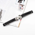Cintura elastica nera da donna con fibbia a conchiglia argento e maglie metalliche - Fibbia a Conchiglia (Argento)