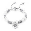 Silver bead bracelet with white pearls and adjustable tree of life pendant with crystals - Silver (KB116008-K)