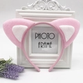 Pink and white plush cat ear headband made of soft faux fur for parties and festivals - Pink with White Cat Ears