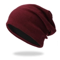 Slouchy knit beanie in dark red with black lining for warmth and winter comfort - Burgundy