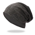 Thick dark grey knitted beanie for men and women with warm plush fleece lining - Dark Gray
