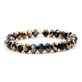 Elastic beaded bracelet featuring faceted black and golden crystal glass beads for women - Black & Gold