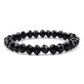 Handmade elastic beaded bracelet with faceted black crystal glass beads on white background - Faceted Black