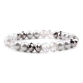 Elastic beaded bracelet featuring silver pearls and faceted crystal glass beads - Silver Gray Clear Mix