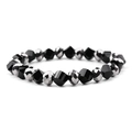 Handmade elastic bracelet with faceted black and silver glass beads in crystal finish - Black & Silver Alternative