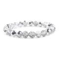 DIY elastic bracelet with clear faceted glass beads and silver reflective crystal finish - Bright Silver Clear Faceted