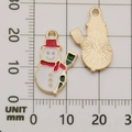 Golden enamel snowman pendant with red hat and green broom for DIY jewelry making - 10925-Snowman 11x22mm