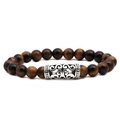 Natürliches Tigerauge-Perlenarmband mit silberner Metallperle und Retro-Musterverzierung - Gebogenes Rohr