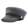 Dark grey wool military hat featuring golden crown embroidery and visor wheat leaf detail - 58cm / Gray