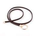 Corde de taille tressée marron pour femmes avec boucle ronde dorée et embouts métalliques - Café