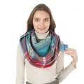 Plaid faux cashmere neck warmer in blue and red featuring a functional phone pocket - Pocket Scarf F29