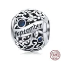 September birthstone charm bead in S925 sterling silver with blue zircon for bracelets - September