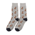 Détail de la chaussette en coton gris clair avec motif de renard orange et talon bleu - Taille unique / A028 Gris Petit Renard