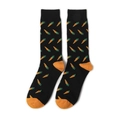 Close-up of black cotton crew socks with carrot pattern and orange toe details - One Size / A026 Black Carrot