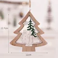 Hollow wood Christmas tree ornament with snowman and green pine tree detail, 12x12.7cm - Snowman Tree Ornament HF-19C105