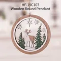 Round wooden Christmas reindeer ornament with cut-out trees in green and white finish - Round Shape Ornament HF-19C107