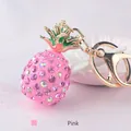 Portachiavi ananas rosa con strass scintillanti e moschettone dorato per borsa - Rosa