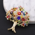 Detailed view of golden tree brooch with colorful rhinestones on a macro background - Tree of Life Colorful