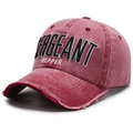 Vintage burgundy washed cotton baseball cap with Sergeant Pepper embroidery and distressed brim - Adjustable / Red With Black Letters