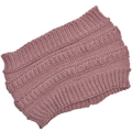 Close-up of rose pink chunky cable-knit headband showing thick textured wool pattern - Pink
