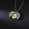Silver sunflower locket necklace with gold disc engraved You Are My Sunshine - Sunflower Opening Box Pendant Style (A228)