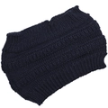 Detailed view of dark blue ribbed knit pattern on flexible winter neck warmer - Navy Blue