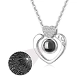 Silver double heart projection necklace with 100 languages I Love You stone feature - Silver Double Heart Style (04)