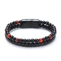 Dettaglio bracciale doppio strato in pelle intrecciata con perle occhio di tigre e chiusura - 20cm / Agata