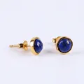 Minimalist gold plated studs with round lapis lazuli stones and crystal accents - Lapis Lazuli