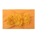 Yellow nylon baby headband with three soft chiffon flowers and high elasticity strap - Yellow
