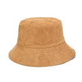 Classic camel faux suede wide-brim bucket hat with reinforced stitching and flat top design - M (56-58cm) / Khaki