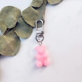 Pink resin gummy bear keychain with silver metal clasp for bags and key accessories - Solid Pink