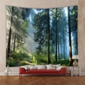 Detail of forest landscape tapestry with morning sunlight through trees for wall decor - 73X95CM (Brushed Fabric) / Morning Sunlight Piercing Through Forest (GT100003)