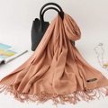 Dusty pink imitation cashmere scarf with tassel edges paired with elegant accessories - 200*70cm / Nude Pink