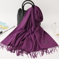 Deep purple cashmere scarf with fringe drapes over a black leather handbag - 200*70cm / Purple