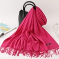 Rose red cashmere shawl scarf with elegant tassels draped over a black leather handbag - 200*70cm / Rose Red