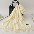 Elegant cream cashmere-feel scarf with fringe, soft winter shawl and warm pashmina - 200*70cm / Creamy White