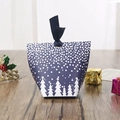 Blue Christmas gift bag with white snowflake patterns and tree motifs and satin ribbon - Q556-Blue Snowflake