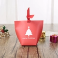 Red Christmas gift bag with white tree and ribbon for holiday treats and cookies - Q556-Red Christmas Tree