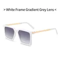 Square sunglasses with white frame, gold metal temples and gradient gray lenses - White Frame Gradient Grey Lens