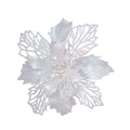 Dettaglio di fiore natalizio bianco glitterato traforato per decorazione albero fai da te - Dimensione 16cm / Bianco