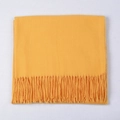 Thick bright yellow cashmere-like knit scarf with decorative fringe for winter warmth - Ginger Yellow