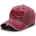 Casquette de baseball rouge foncé délavé avec broderie Always et étiquette NYC - Réglable / Rouge
