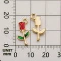 DIY rose flower charms in red enamel and gold finish for jewelry making, 25mm height - Rose Flower Pendant (10988)