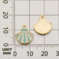 Shell-shaped enamel charm in gold and cyan for DIY jewelry making, showing front and back - Blue Shell Pendant (10992)